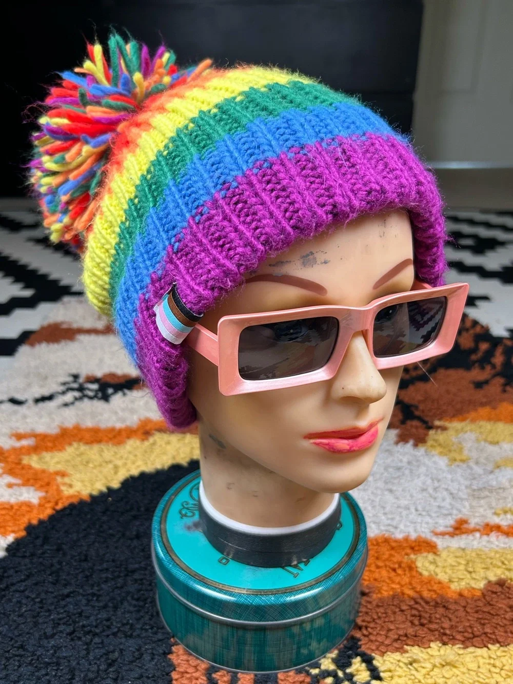 BIG BOBBLE HATS, stripy rainbow beanie!!